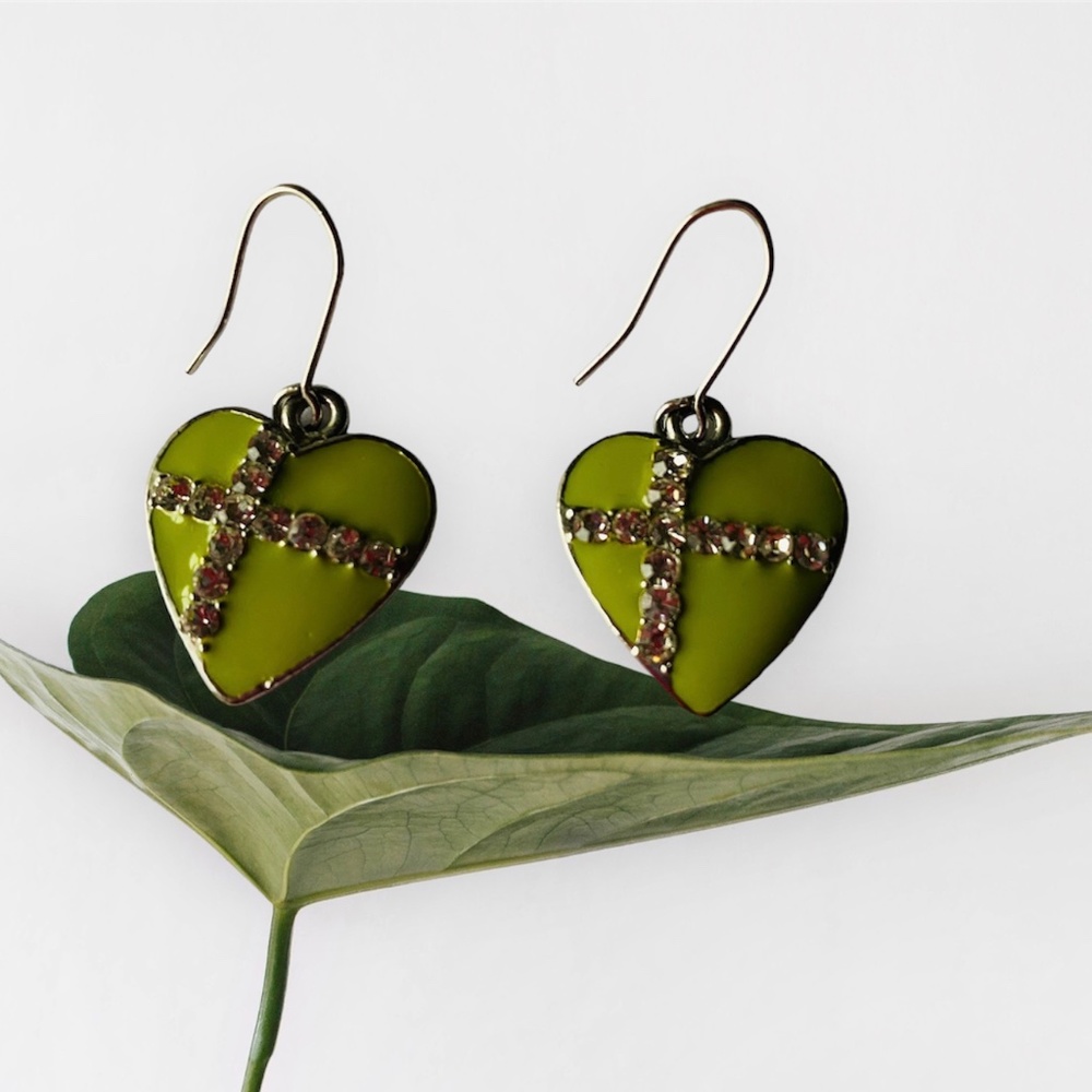 Retro Y2K Lime-green heart cross earrings